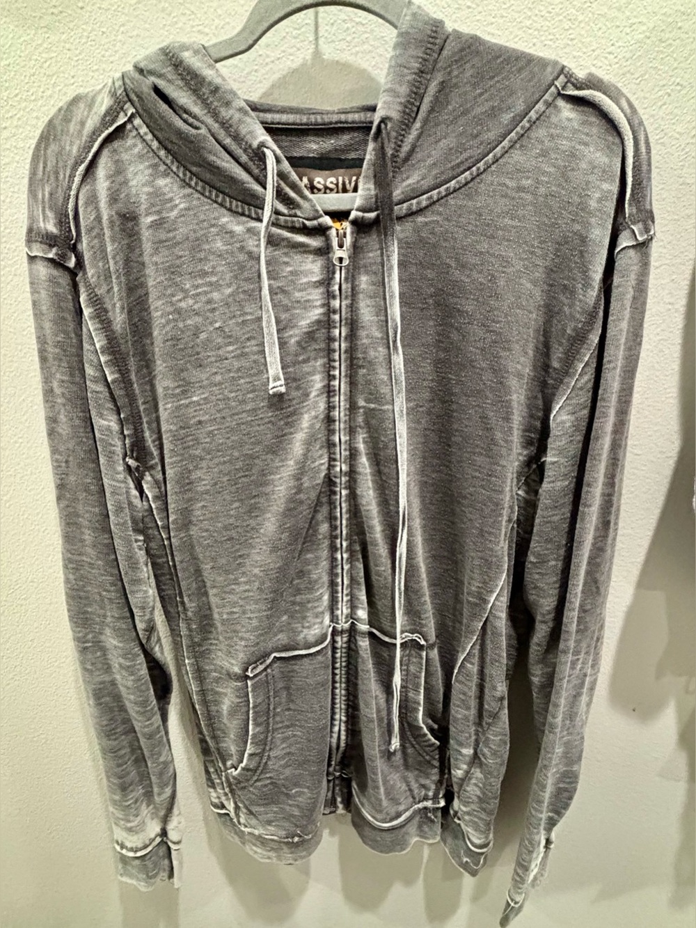 Juice Wrld Massive Destruction Gray Distressed Zip-Up Hoodie Sweatshirt Size L